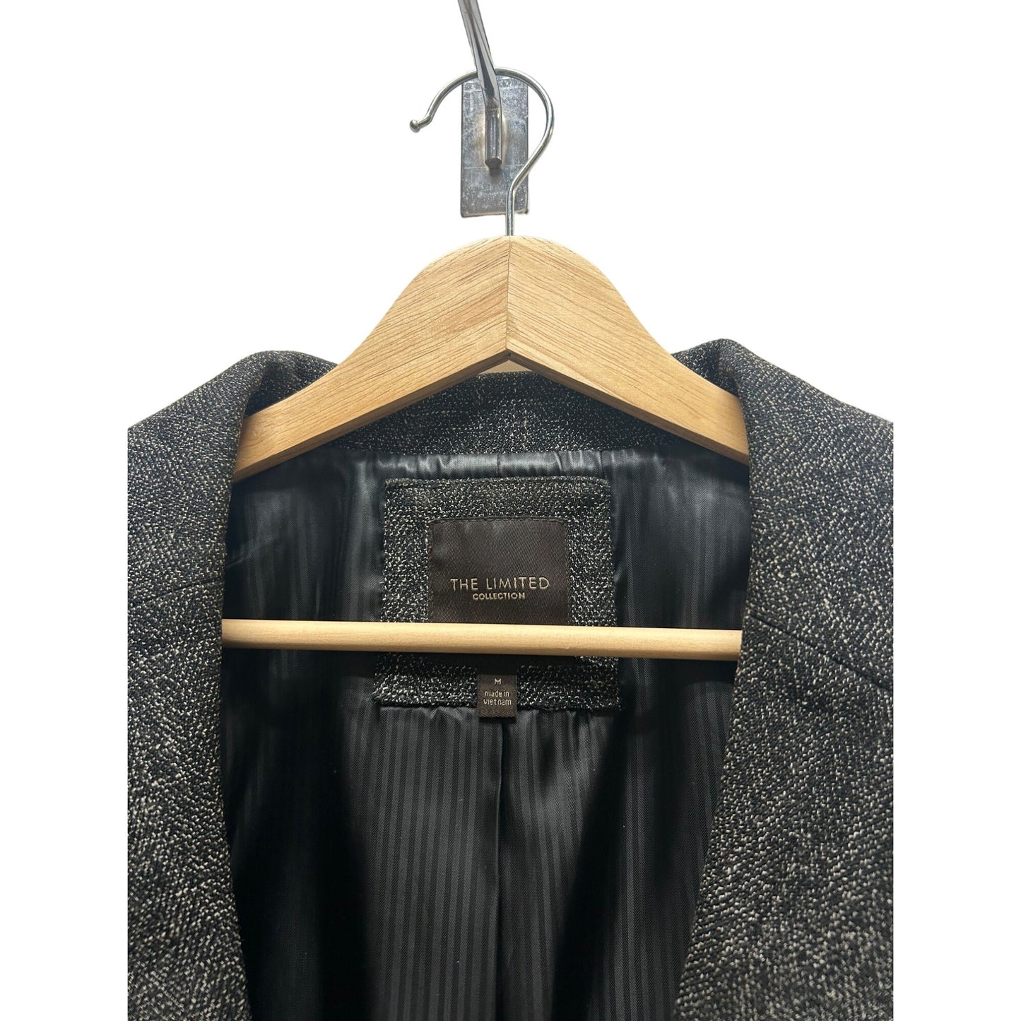 The Limited Black & Gray Tweed 3/4 Sleeve Tailored Blazer