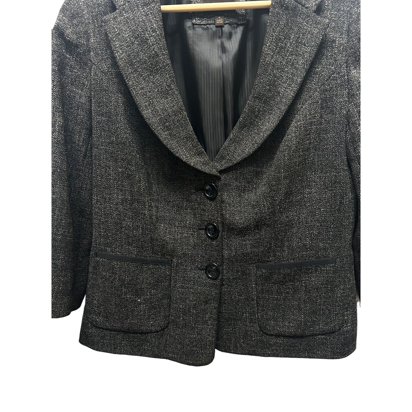The Limited Black & Gray Tweed 3/4 Sleeve Tailored Blazer