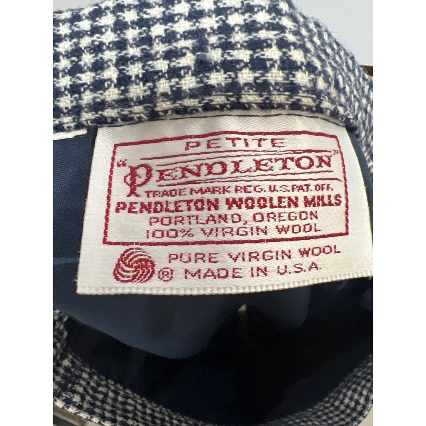 Pendleton Vintage 90's Navy Blue & White Houndstooth Pencil Skirt