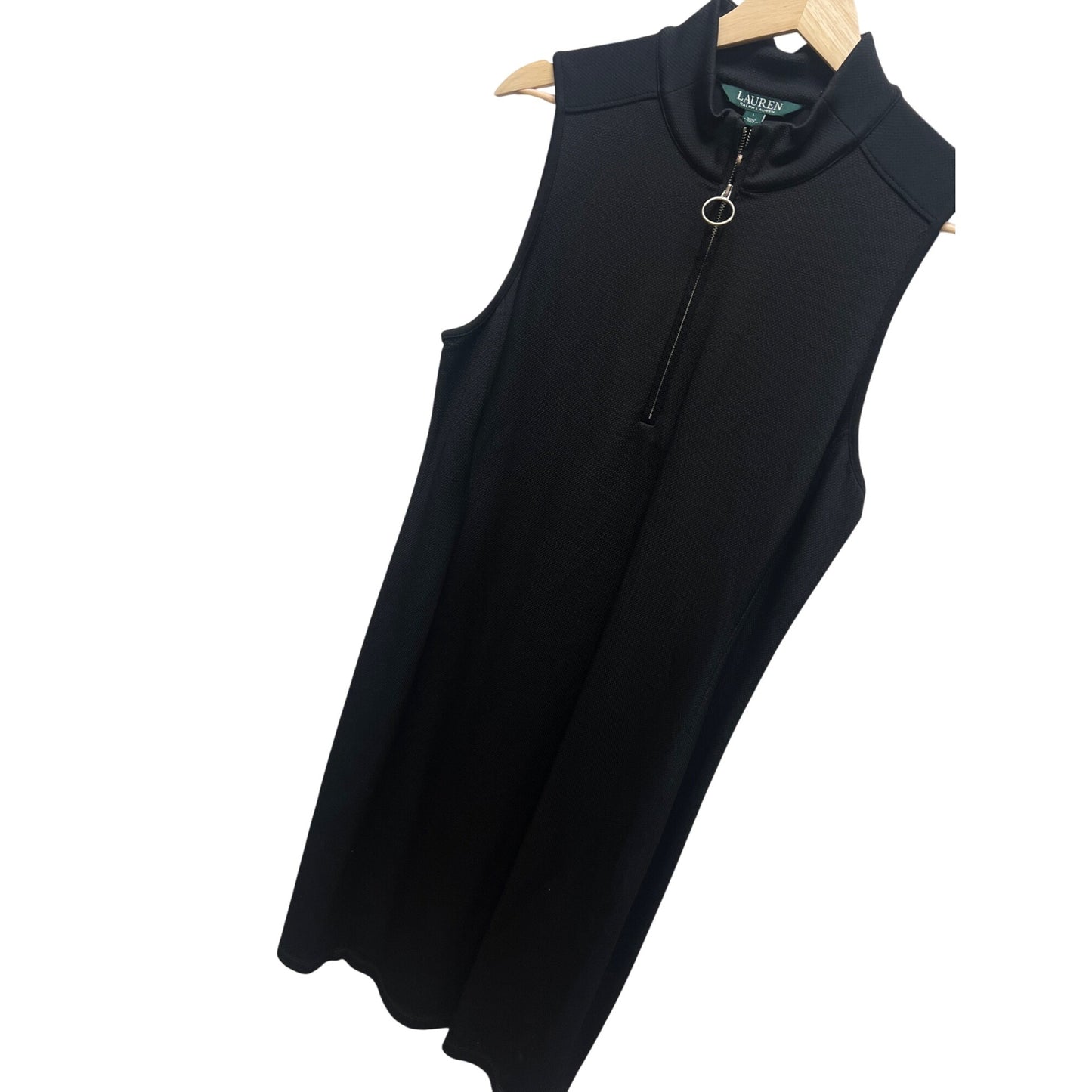 Lauren Ralph Lauren Black Mock Neck Quarter Zip Sleeveless Knit Dress