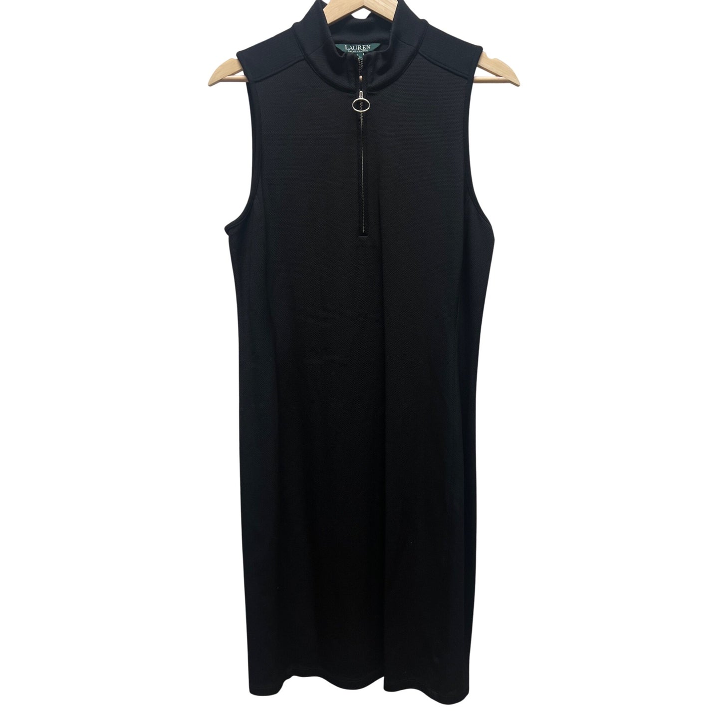 Lauren Ralph Lauren Black Mock Neck Quarter Zip Sleeveless Knit Dress
