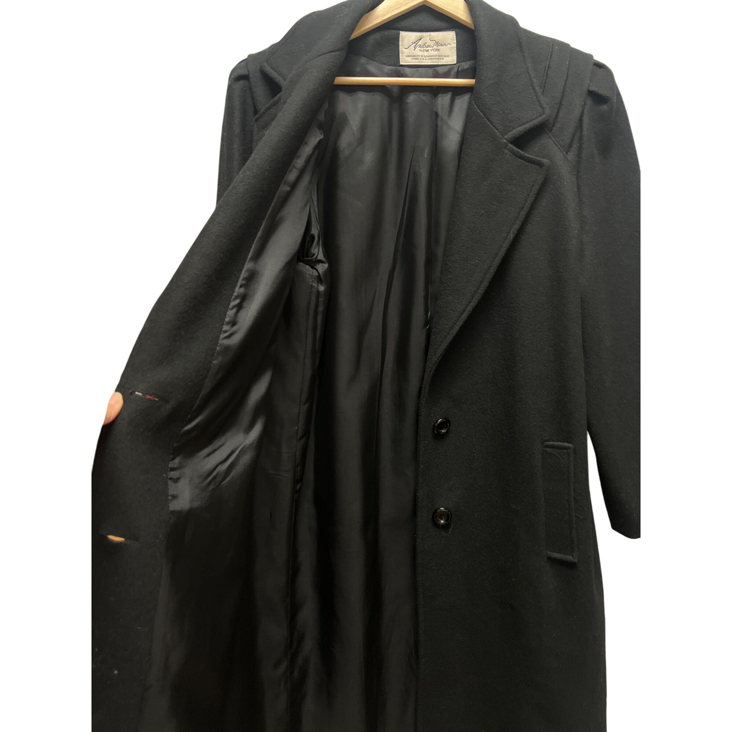 Andrea Marin Vintage 90's Black Wool Blend Overcoat