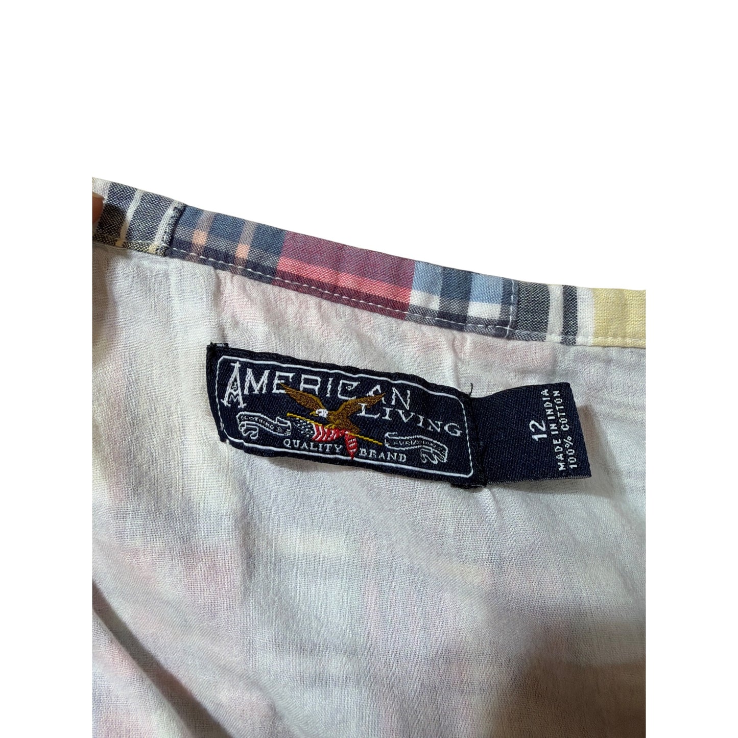 American Living Y2K Madras Plaid Patchwork Ruffled A-Line Mini Skirt with Belt