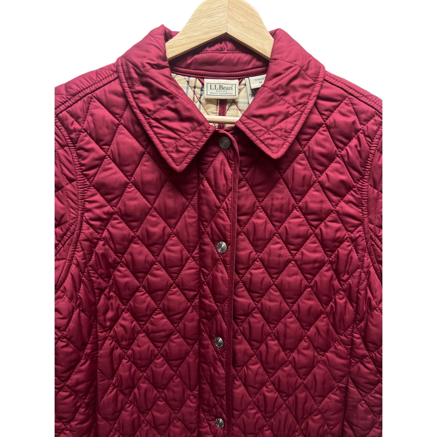 L.L. Bean Vintage 90's Long Red Burgandy Quilted Chore Coat with Plaid Lining
