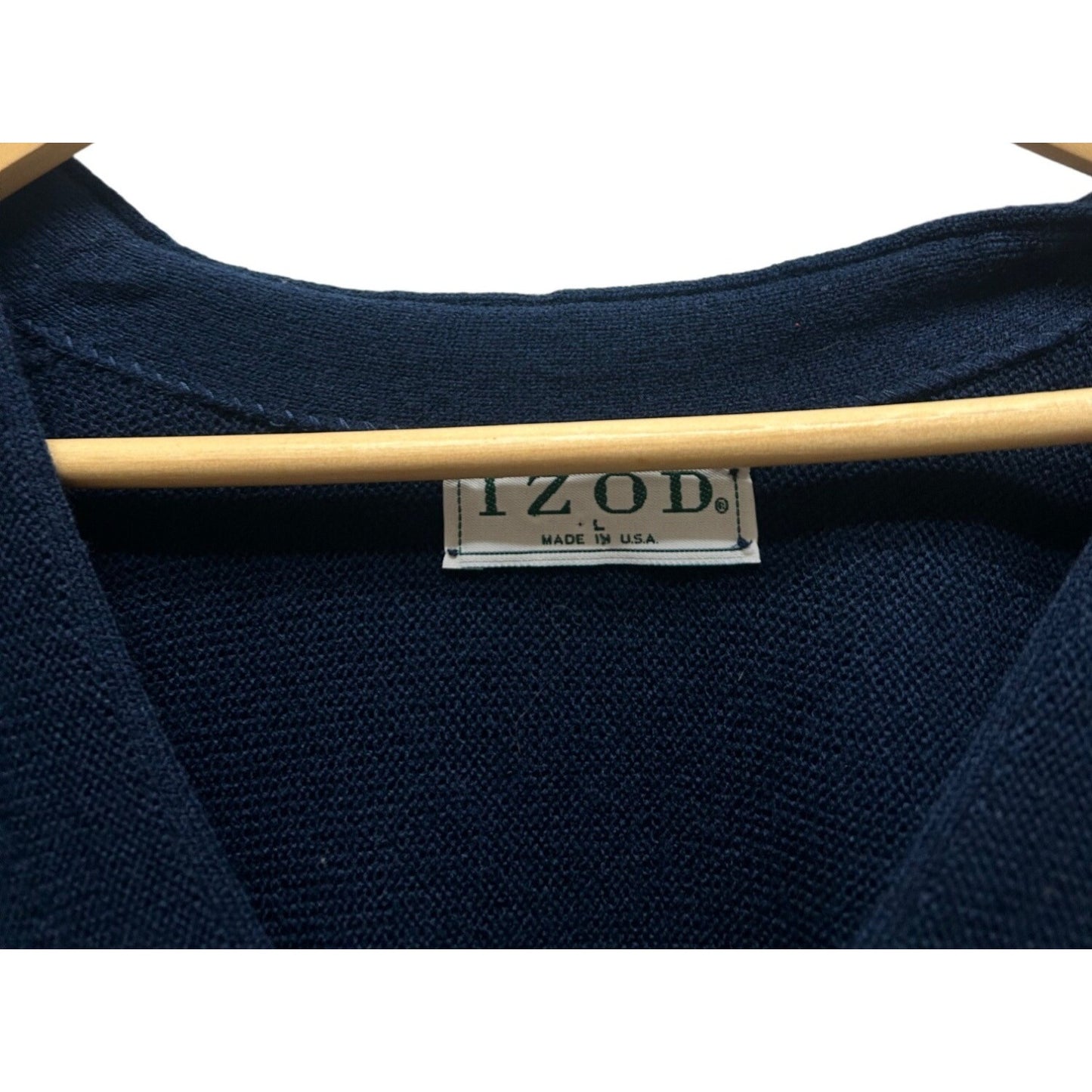 Izod Vintage 90's Navy Blue Embroidered Logo Wool Blend Cardigan Sweater