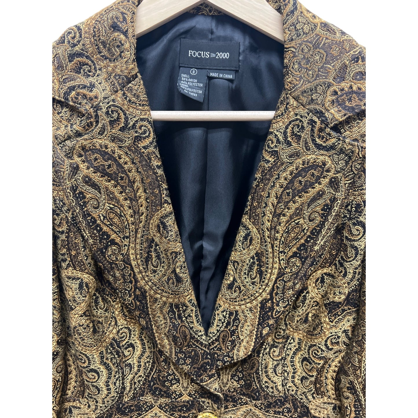Focus 2000 Vintage Brown Paisley Tapestry Blazer with Jewel Button