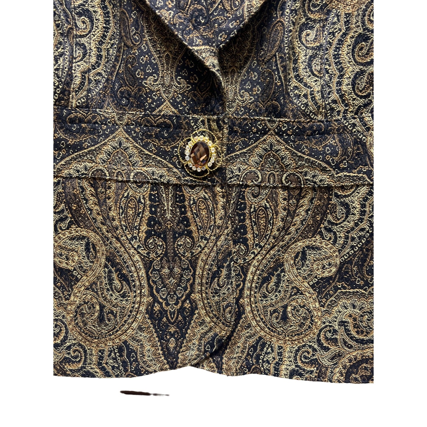 Focus 2000 Vintage Brown Paisley Tapestry Blazer with Jewel Button