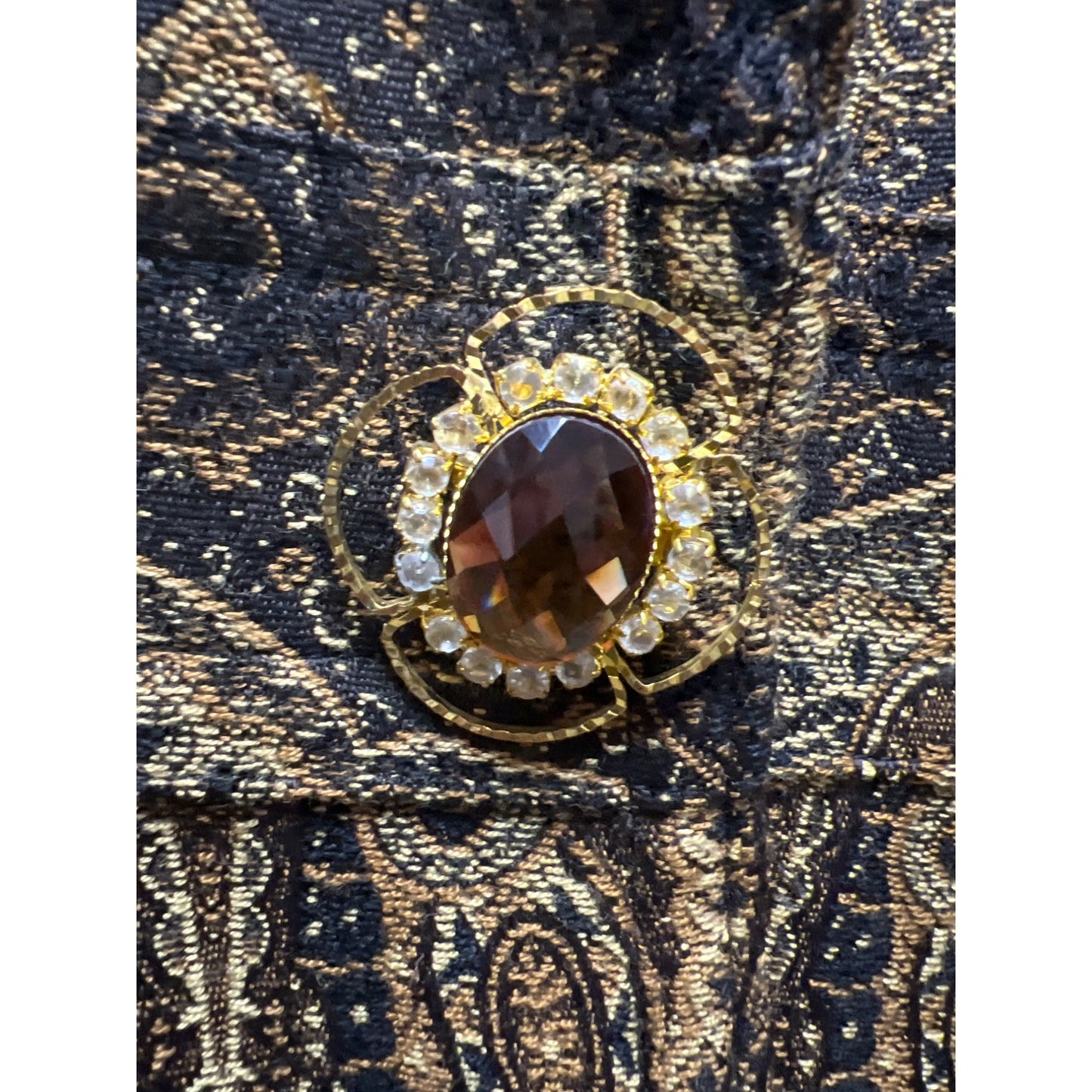 Focus 2000 Vintage Brown Paisley Tapestry Blazer with Jewel Button