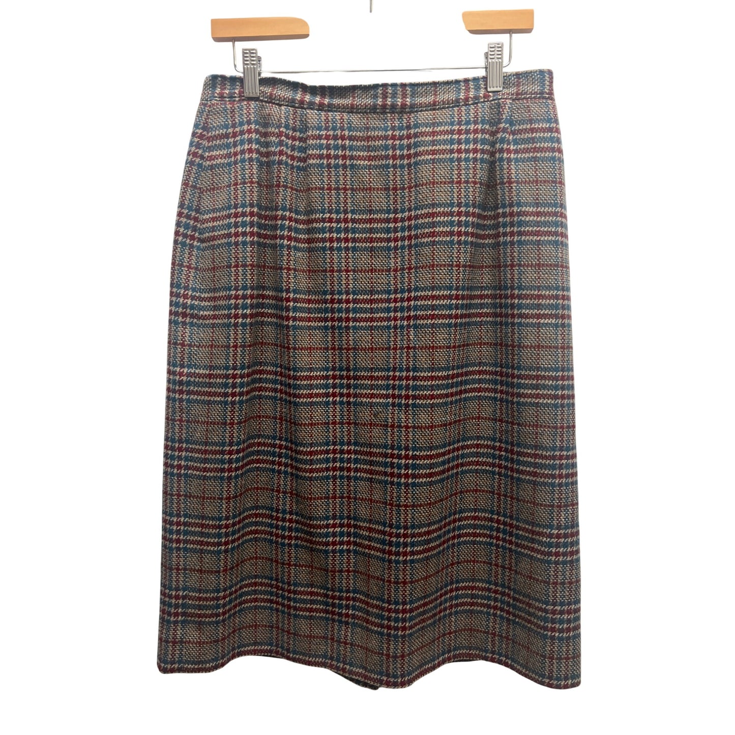 Pendleton Vintage 90's Blue, Brown & Red Plaid Wool Pencil Skirt