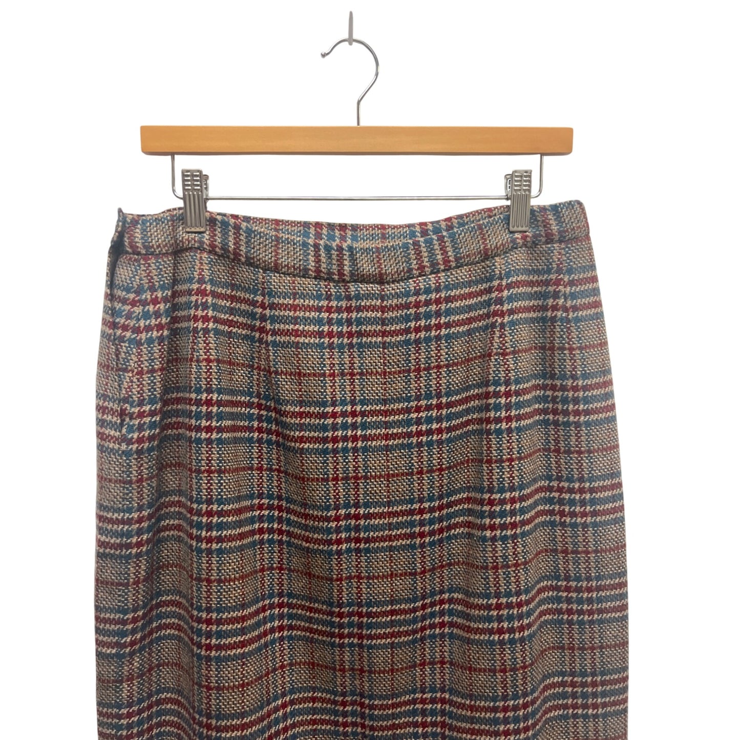 Pendleton Vintage 90's Blue, Brown & Red Plaid Wool Pencil Skirt