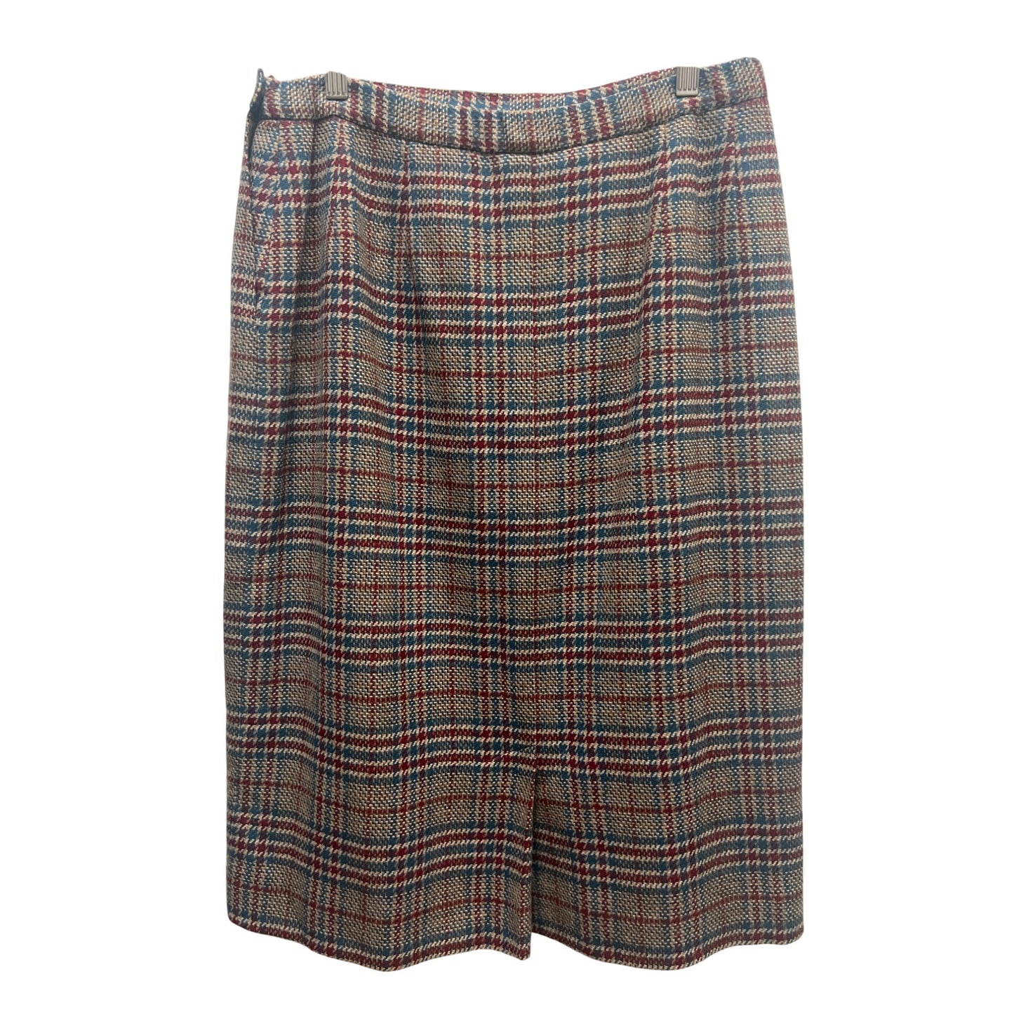 Pendleton Vintage 90's Blue, Brown & Red Plaid Wool Pencil Skirt