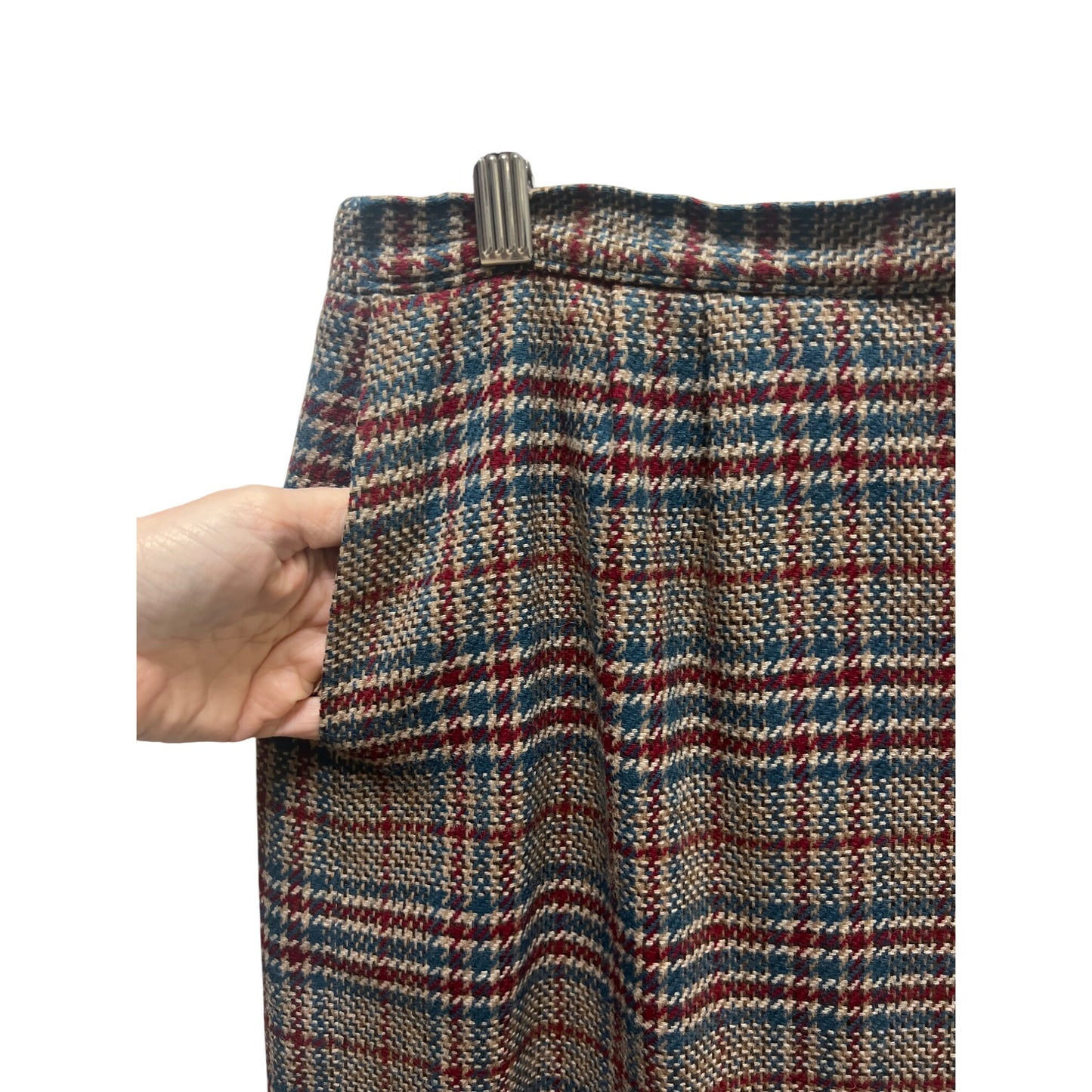 Pendleton Vintage 90's Blue, Brown & Red Plaid Wool Pencil Skirt