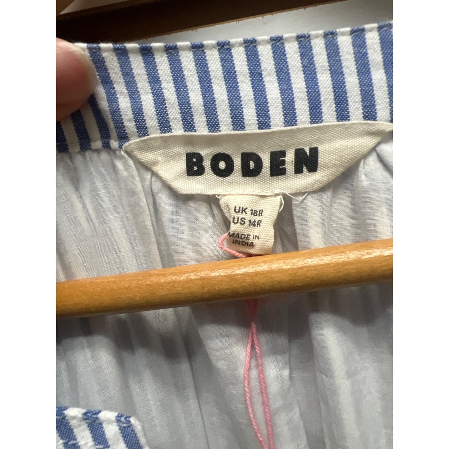 Boden NWT Bria Blue Striped Seersucker Cherry Embroidered A-Line Midi Dress
