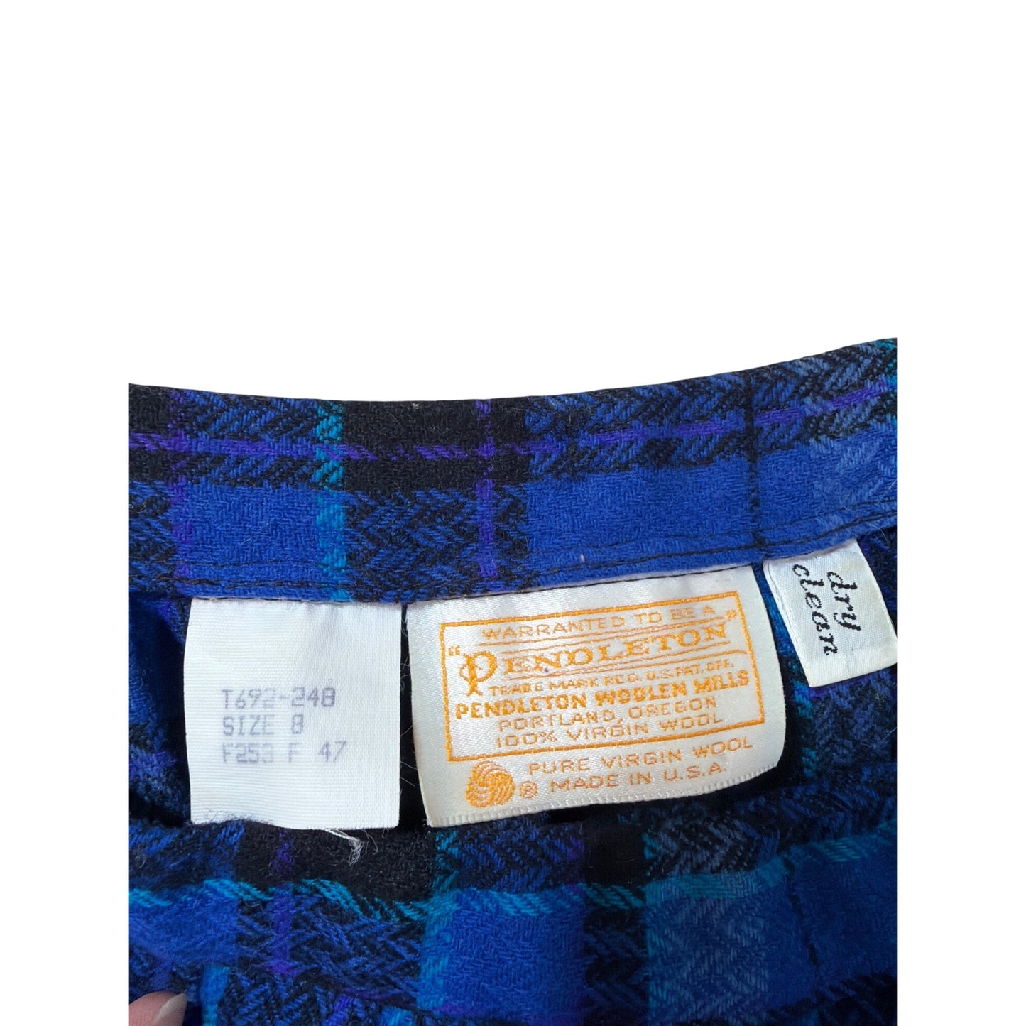 Pendleton Vintage 70s 80s Royal Blue Plaid Pleated Wool Midi Skirt Size 8