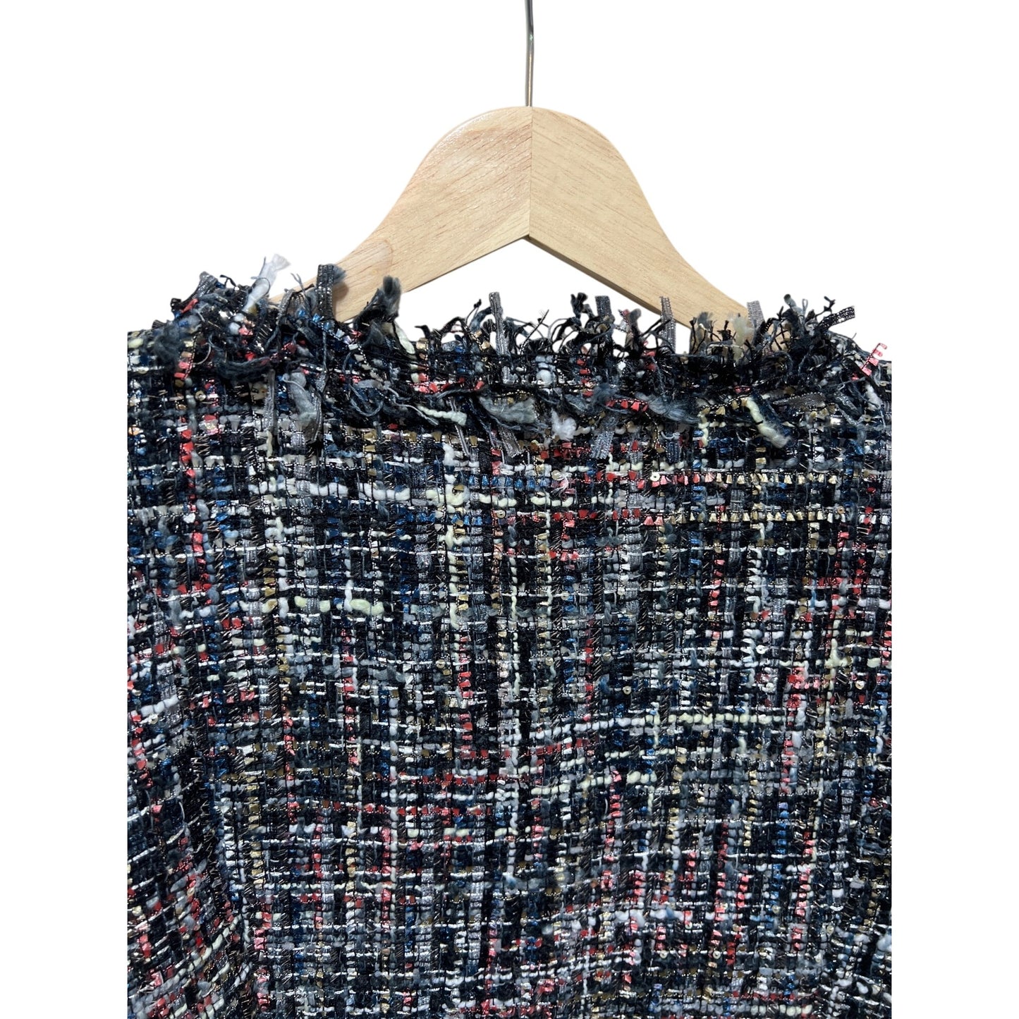 Tweed Raw Edge Multicolor Jacket With Subtle Sparkle & Pearl Accents - Easel Los Angeles Size S