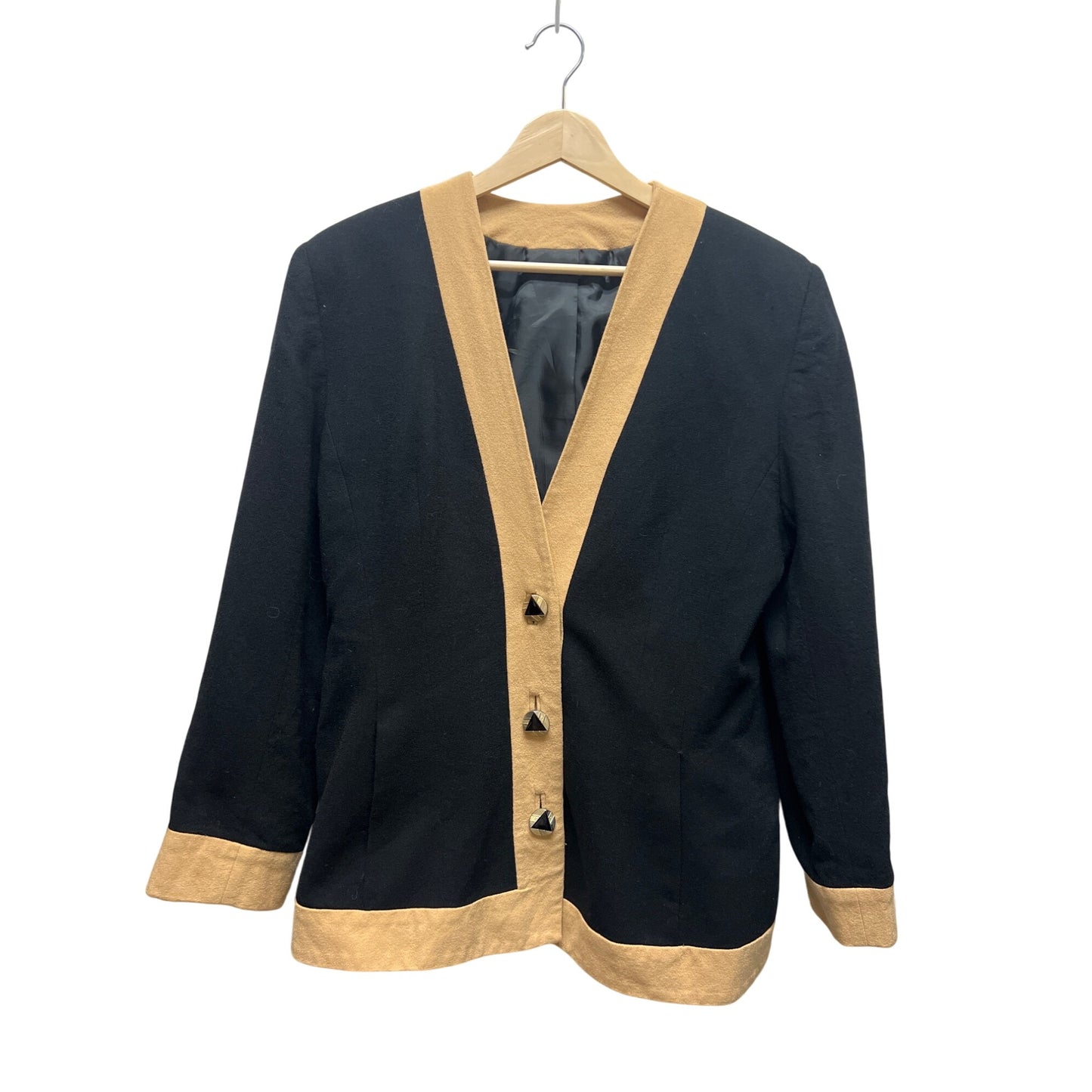 Progressive Image Vintage 80's Black and Tan Crepe Worsted Wool Blazer