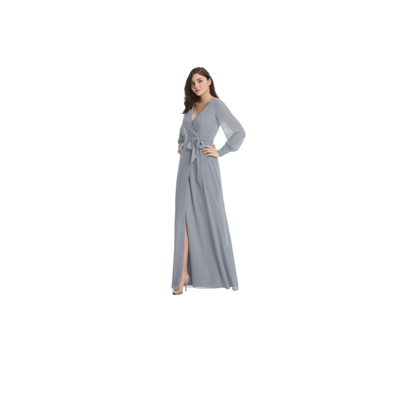 Dessy Collection Vivian Diamond Navy Long Sleeve Formal Wrap Dress