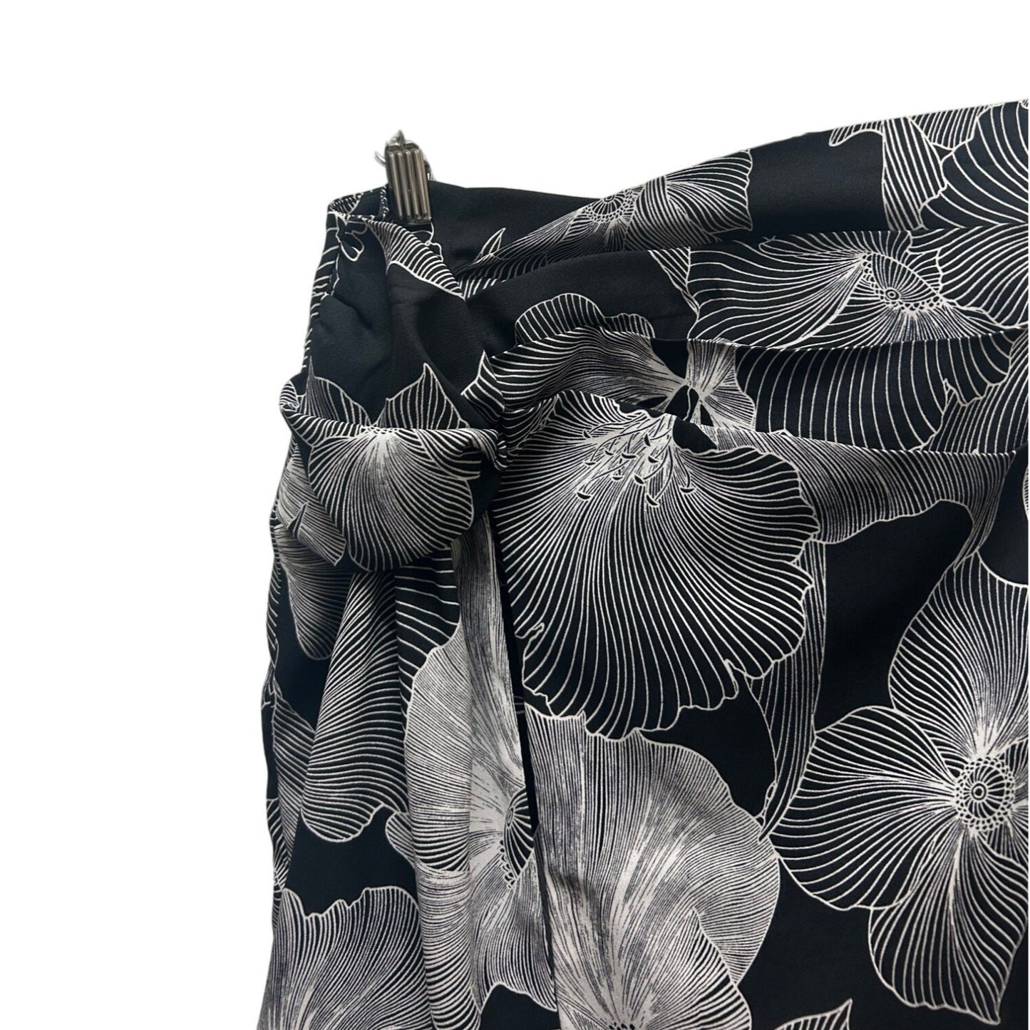 Loft Black & White Floral Faux Wrap Tropical Pencil Skirt with Ruffle