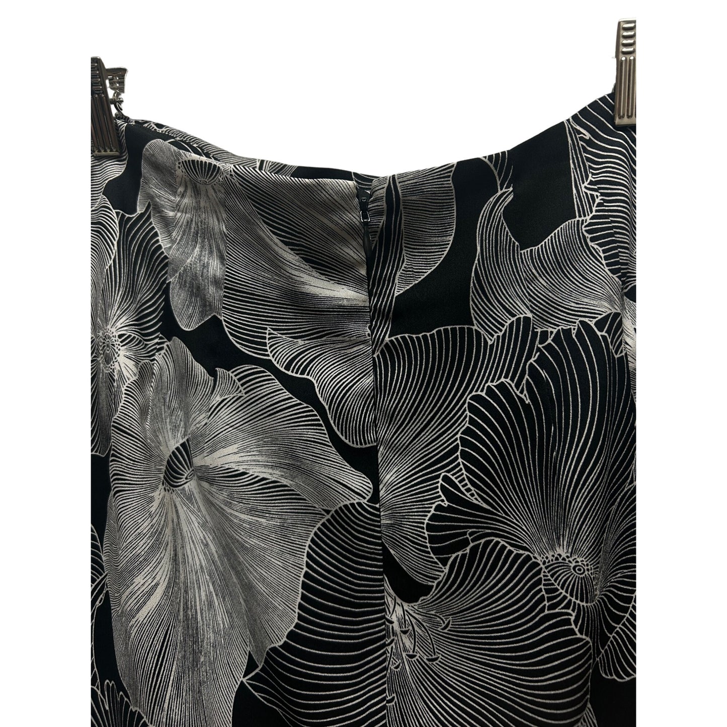 Loft Black & White Floral Faux Wrap Tropical Pencil Skirt with Ruffle