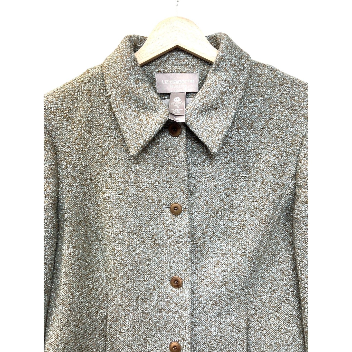 Liz Claiborne Collection NWT Light Green and Light Brown Wool Tweed Skirt Suit Set