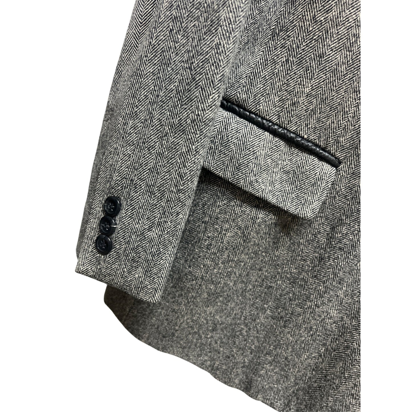 Pendleton Vintage 90's Y2K Gray Chevron Wool Black Faux Leather Trim Professional Blazer