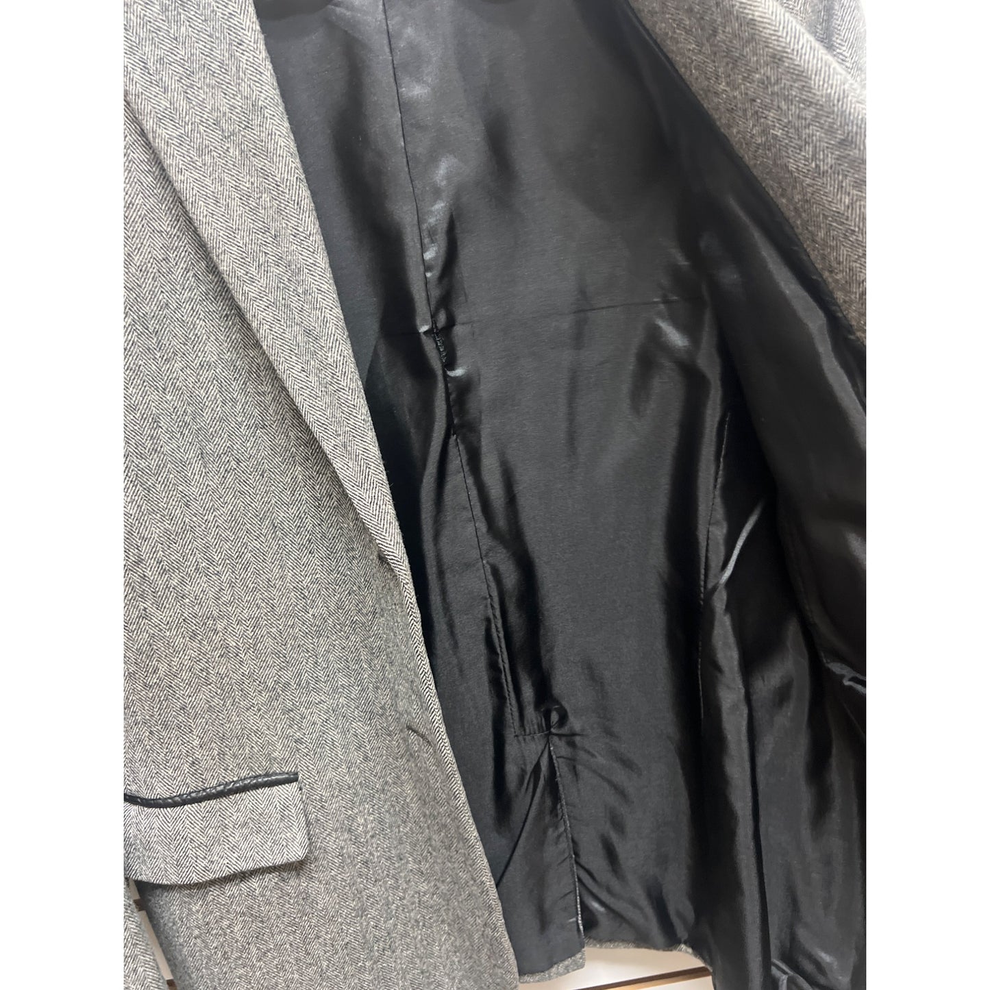 Pendleton Vintage 90's Y2K Gray Chevron Wool Black Faux Leather Trim Professional Blazer
