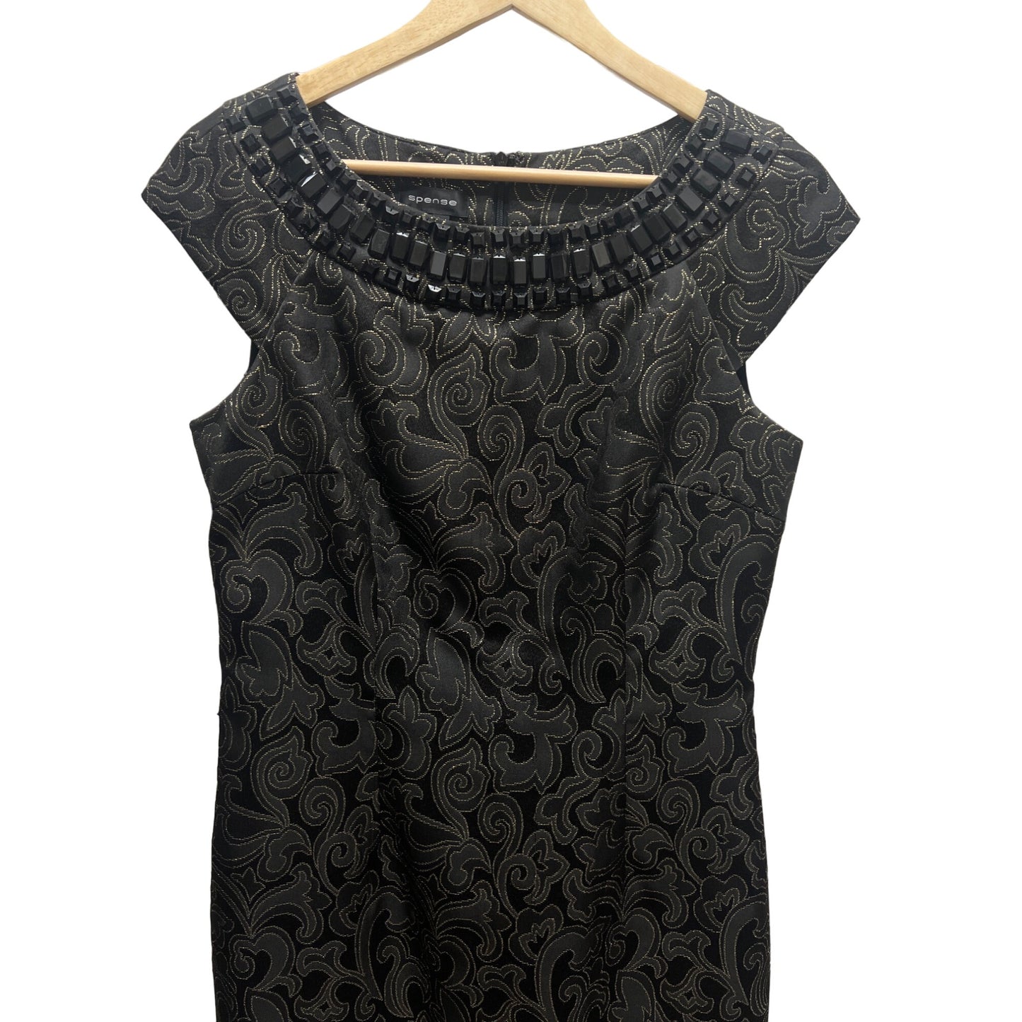 Spense Black with Gold Metallic Detail and Beading Cocktail Dress