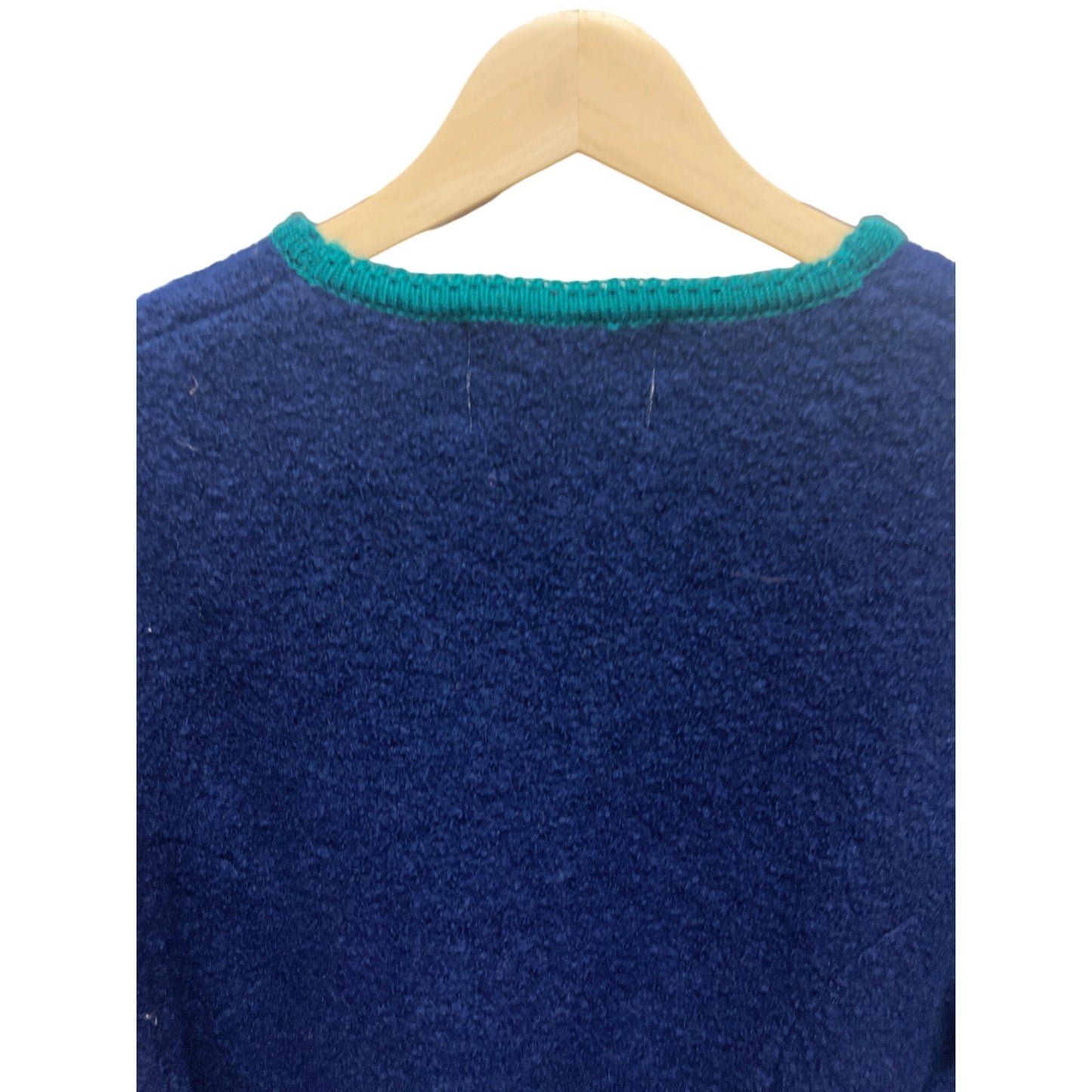 Tally-Ho Vintage 70's Blue with Green Trim Boiled Wool Cardigan Jacket