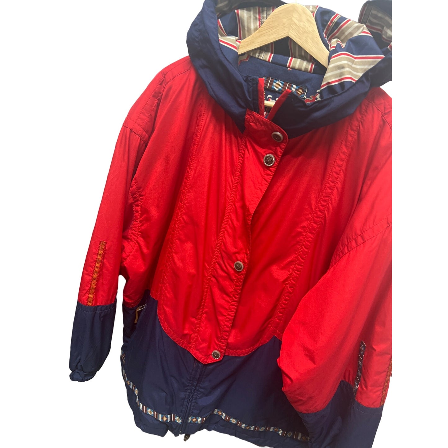 Obermeyer Vintage 90's Red and Blue Reversible Hoodie Puffer Ski Jacket