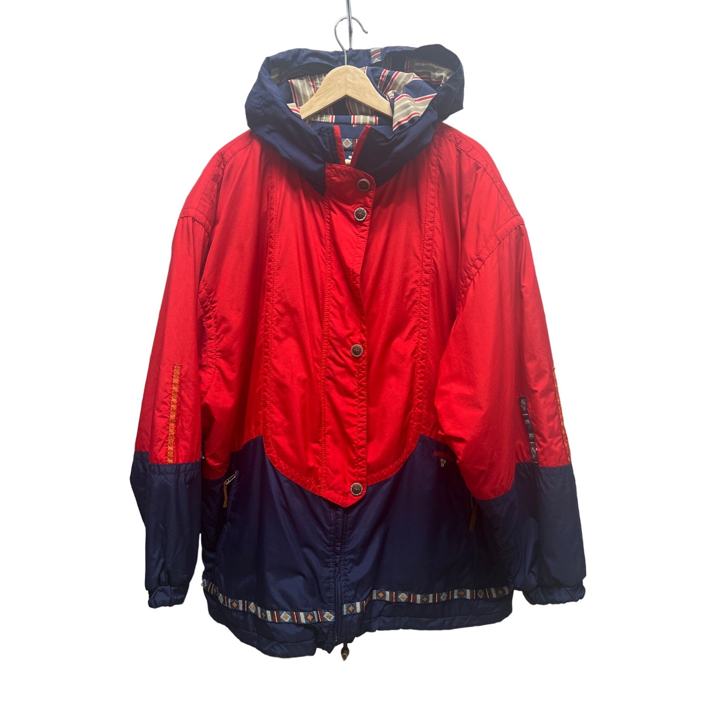 Obermeyer Vintage 90's Red and Blue Reversible Hoodie Puffer Ski Jacket