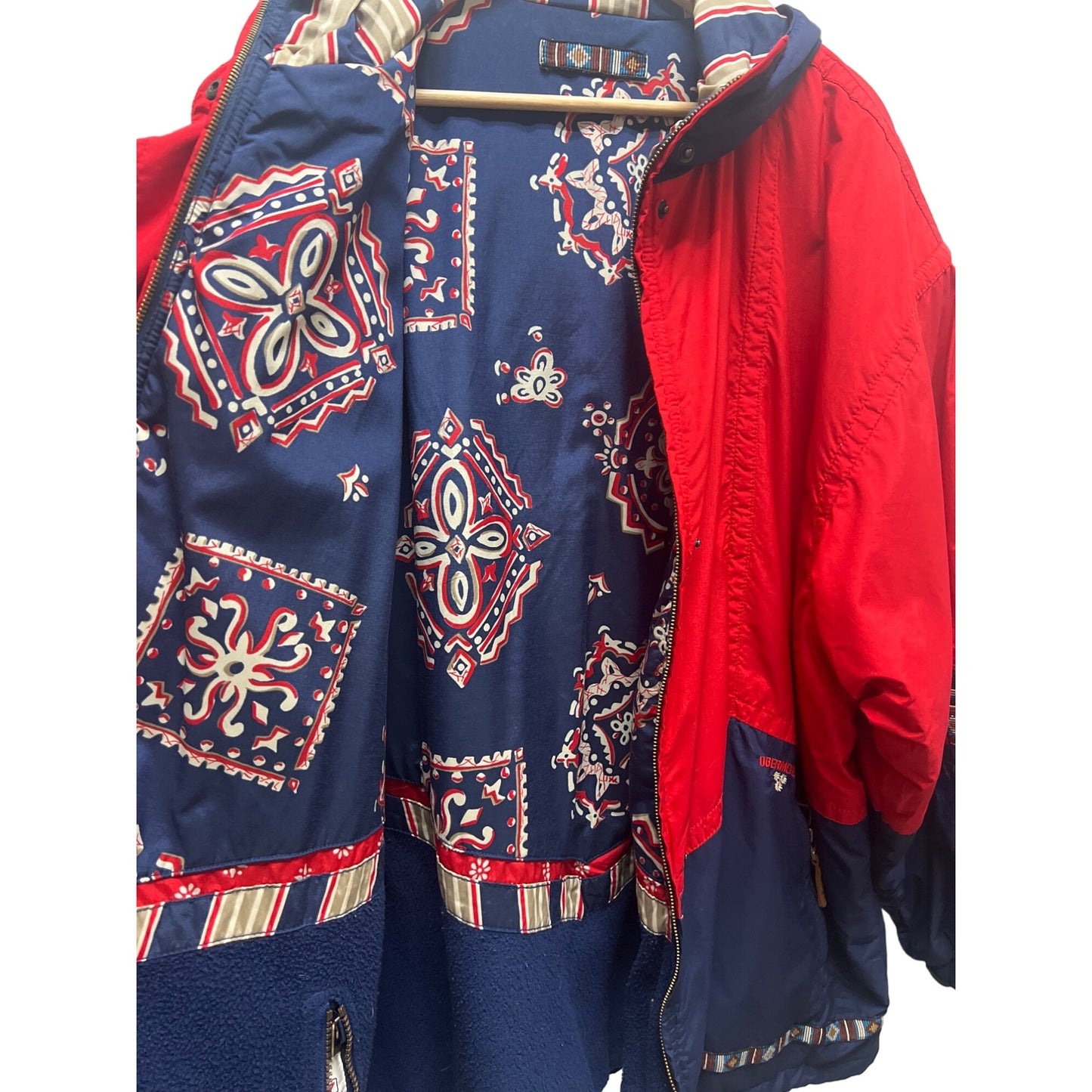 Obermeyer Vintage 90's Red and Blue Reversible Hoodie Puffer Ski Jacket