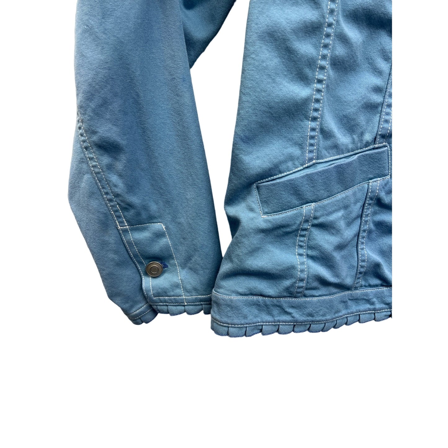 Peck & Peck Weekend Blue Trucker Style Jacket with Ruffle Trim