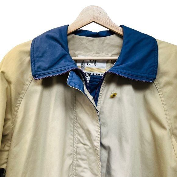 London Fog Vintage Tan Utility Raincoat with Blue Collar