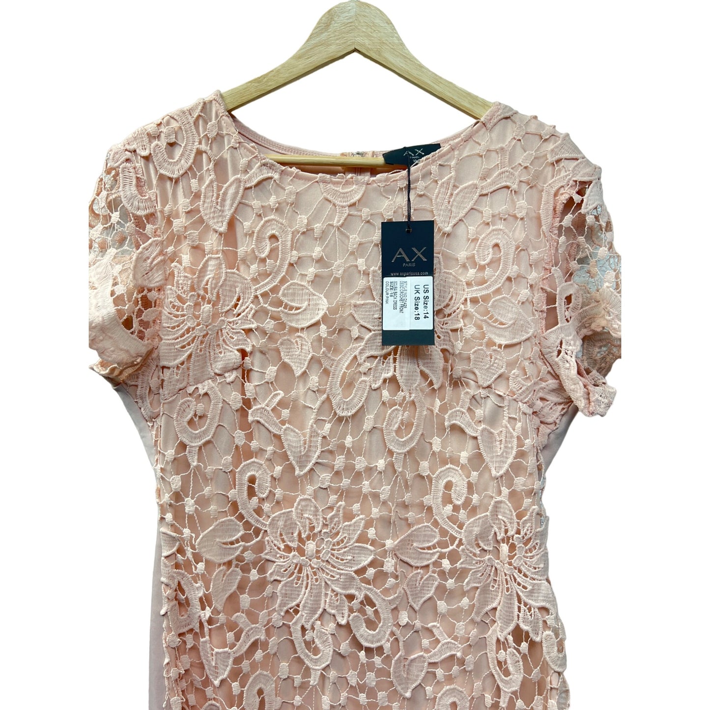 AX Paris NWT Pink Lace Crochet Overlay Sheath Dress with Scuba Back