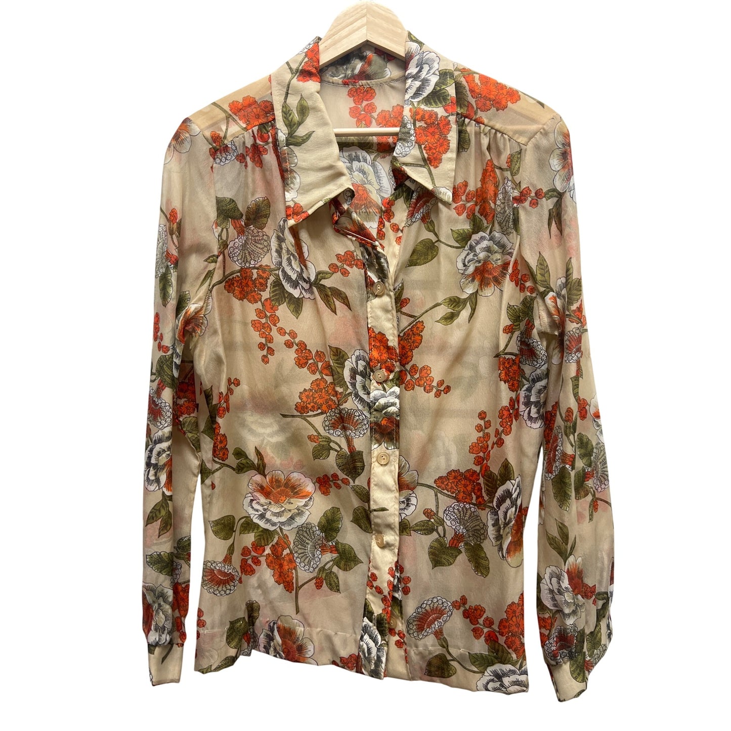 Unbranded Vintage 70's Groovy Sheer Chiffon Floral Blouse