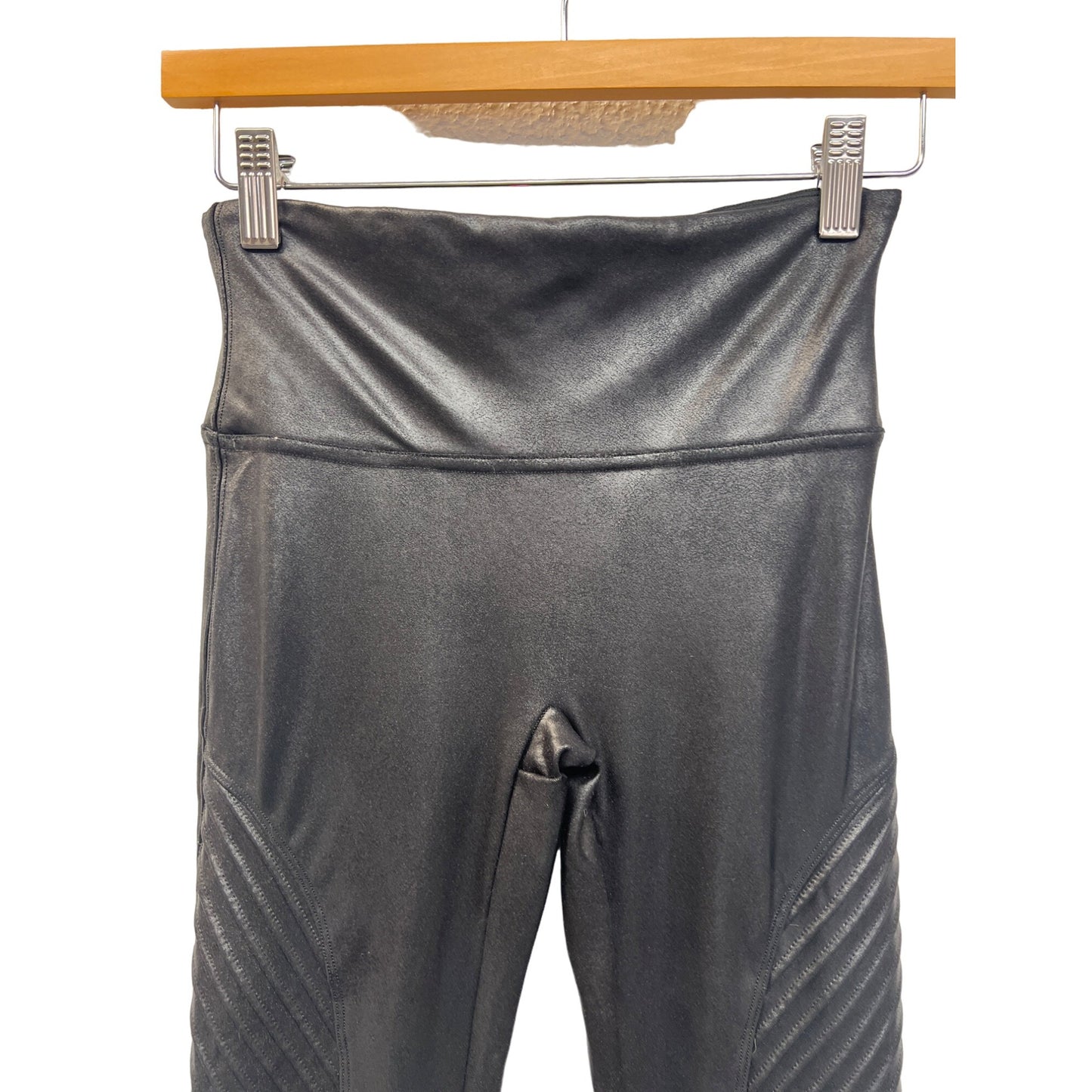 Spanx Black Faux Leather Moto Leggings