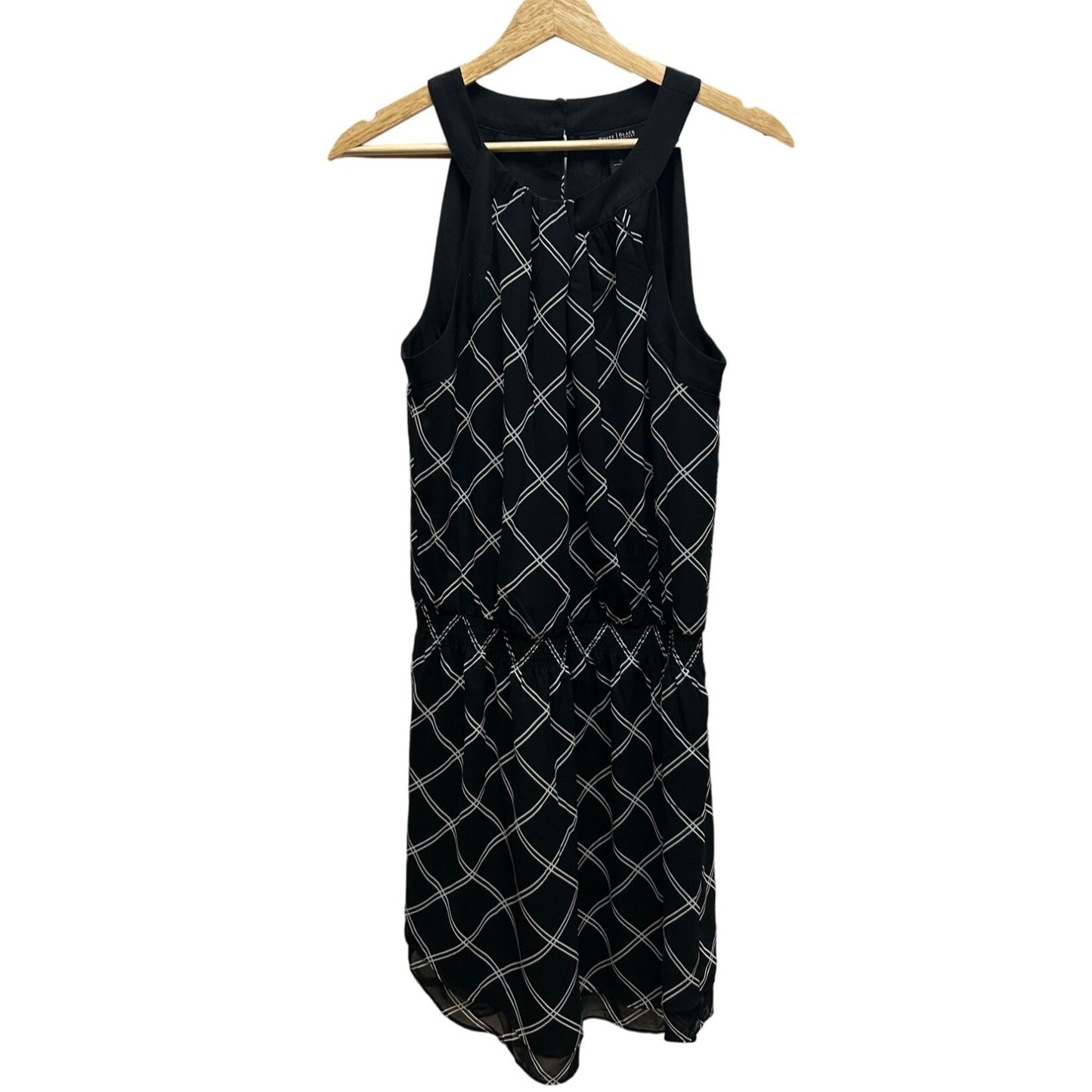 White House Black Market Black with White Diagnal Stripe Sleeveless Tunic Dress