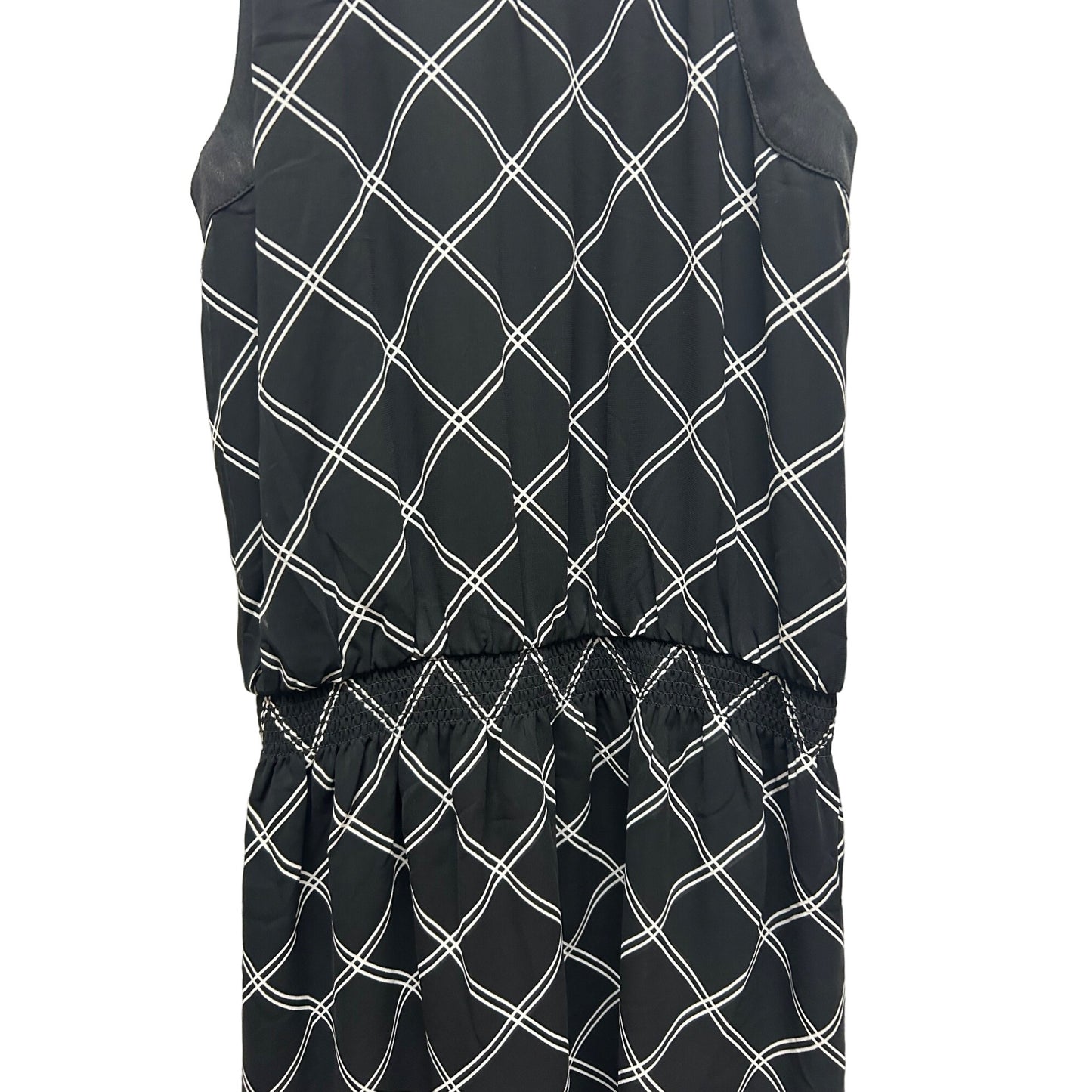 White House Black Market Black with White Diagnal Stripe Sleeveless Tunic Dress