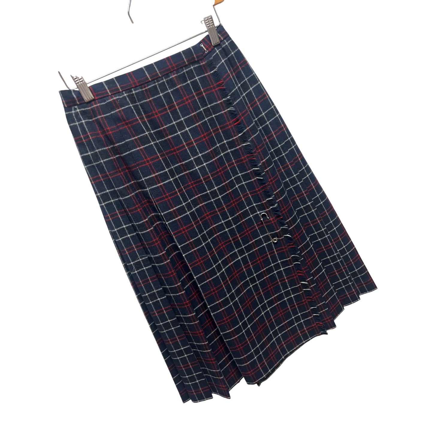 David Brooks Ltd Vintage Black, Blue and Red Pleated Wool Maxi Skirt