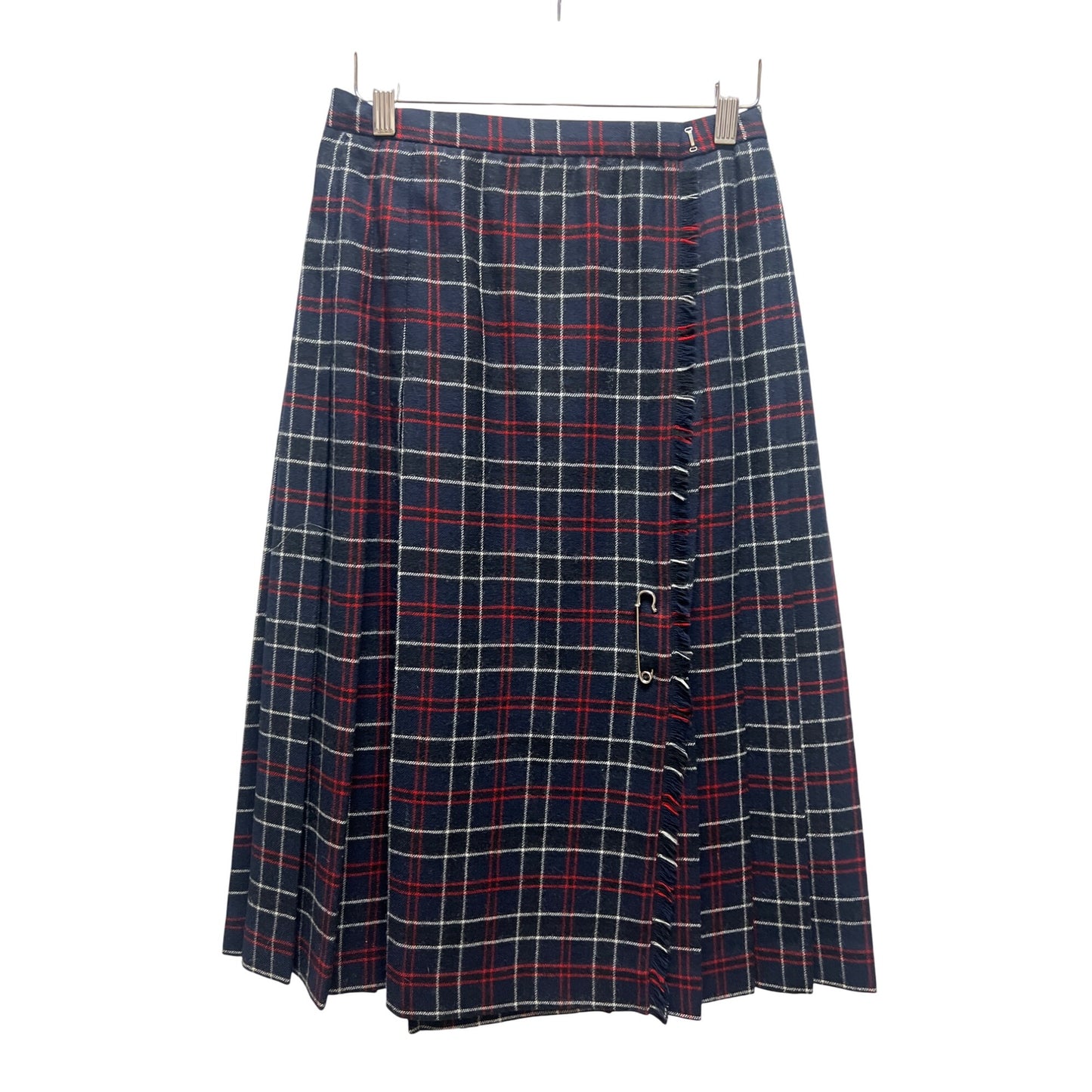 David Brooks Ltd Vintage Black, Blue and Red Pleated Wool Maxi Skirt