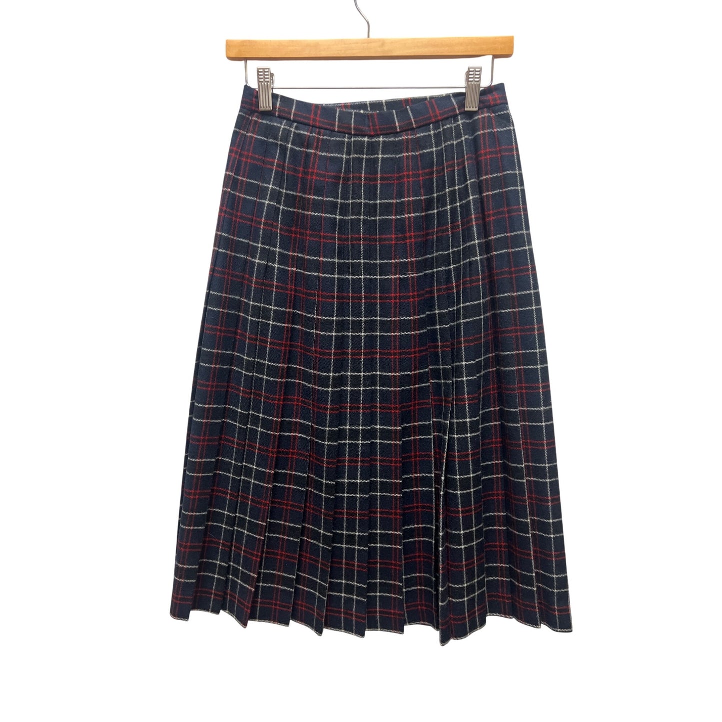 David Brooks Ltd Vintage Black, Blue and Red Pleated Wool Maxi Skirt