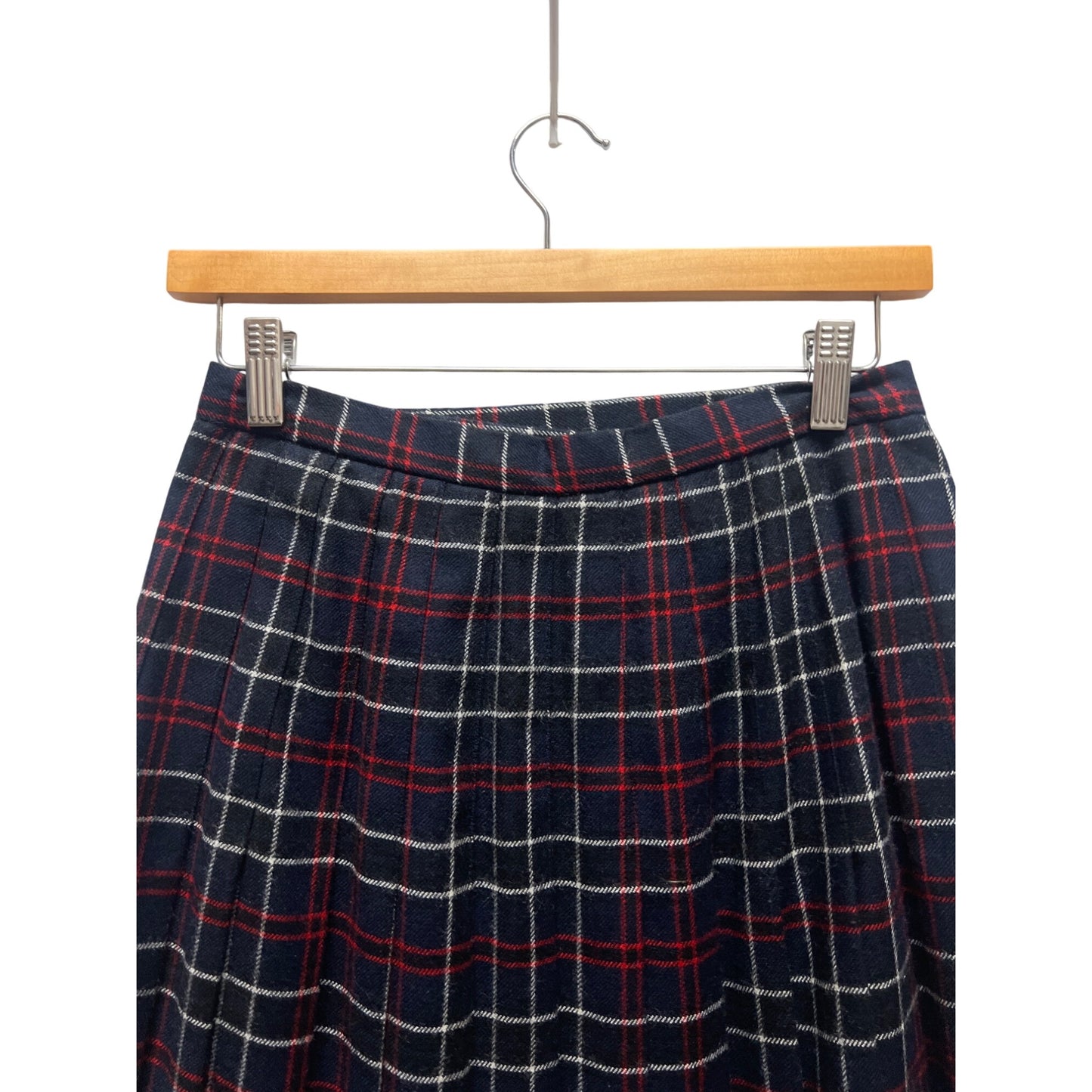 David Brooks Ltd Vintage Black, Blue and Red Pleated Wool Maxi Skirt