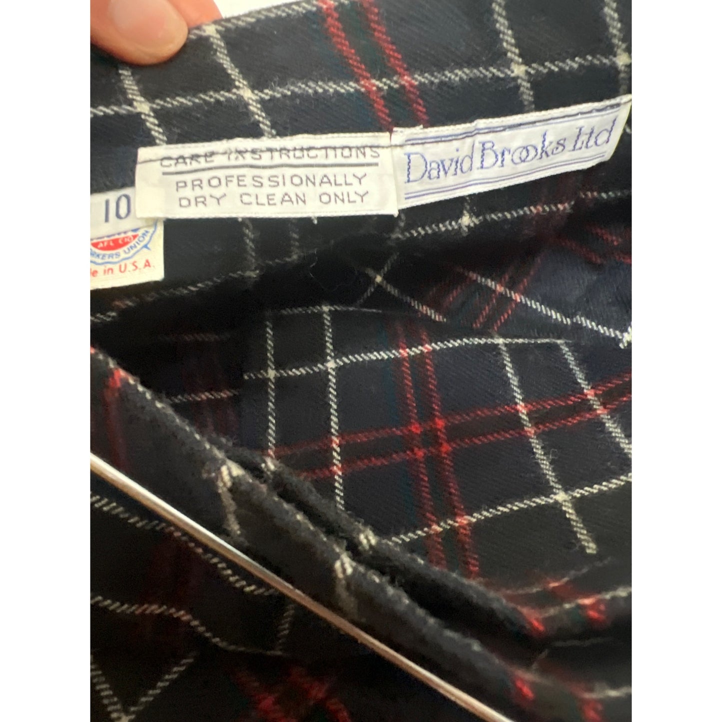 David Brooks Ltd Vintage Black, Blue and Red Pleated Wool Maxi Skirt