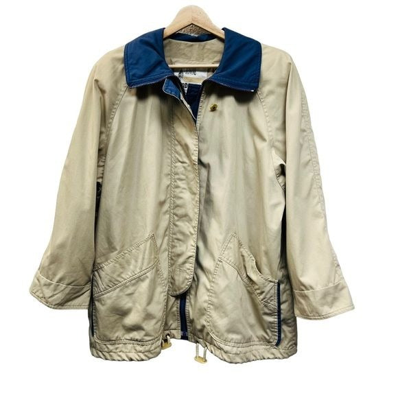 London Fog Vintage Tan Utility Raincoat with Blue Collar