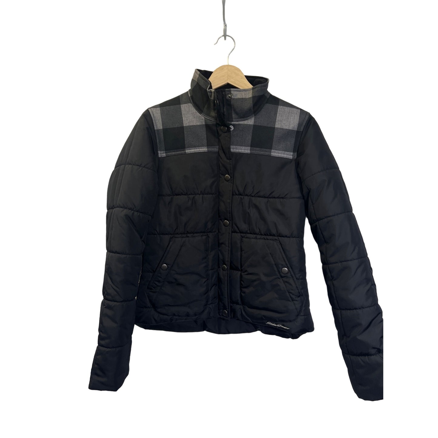 Eddie Bauer Buffalo Plaid and Black Ski Puffer Jacket