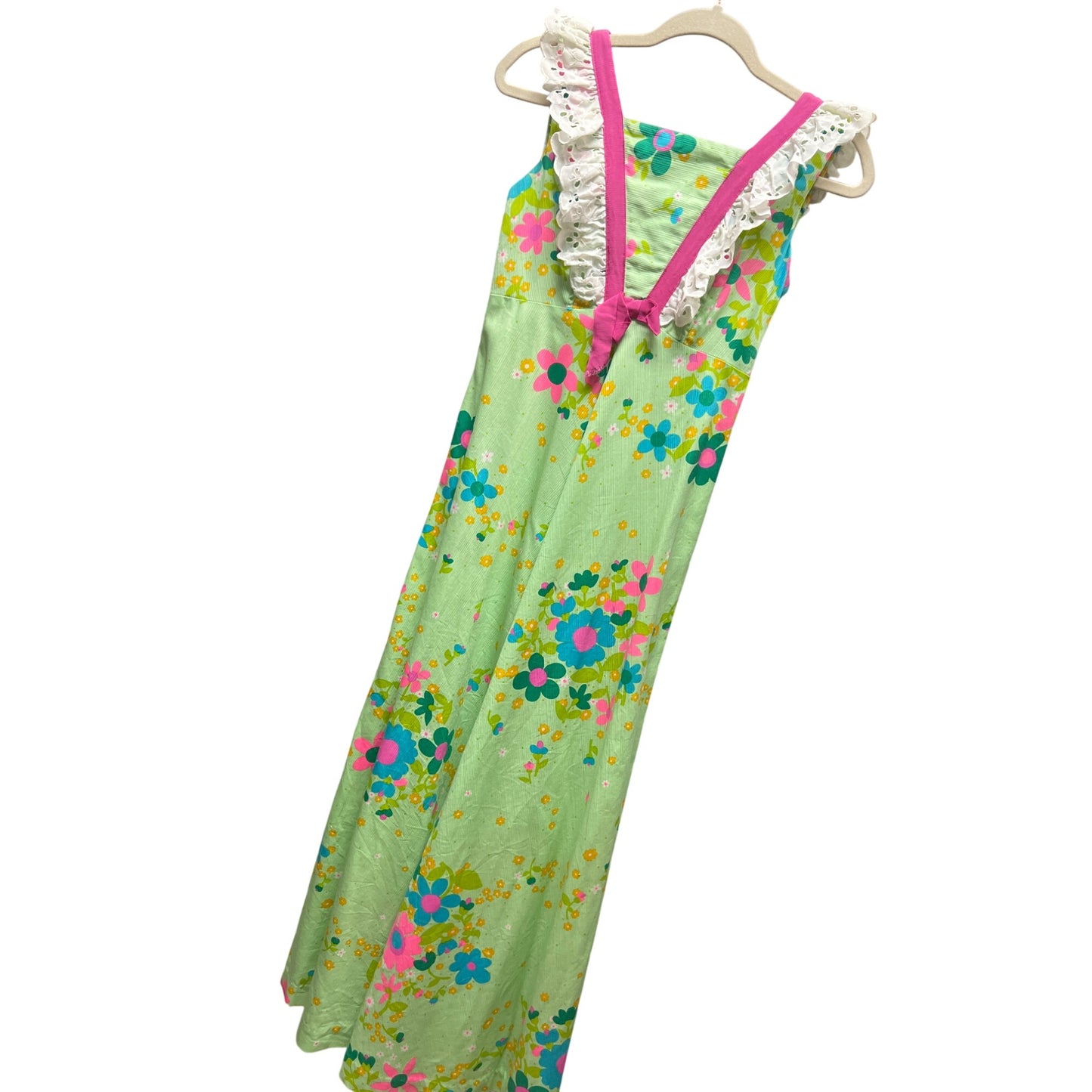 Hilda Hawaii Vintage 60's Empire Waist Green Floral Maxi Dress