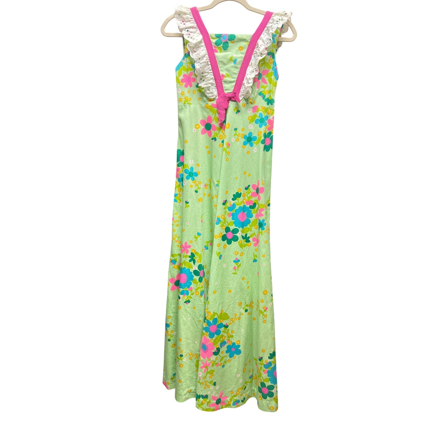 Hilda Hawaii Vintage 60's Empire Waist Green Floral Maxi Dress