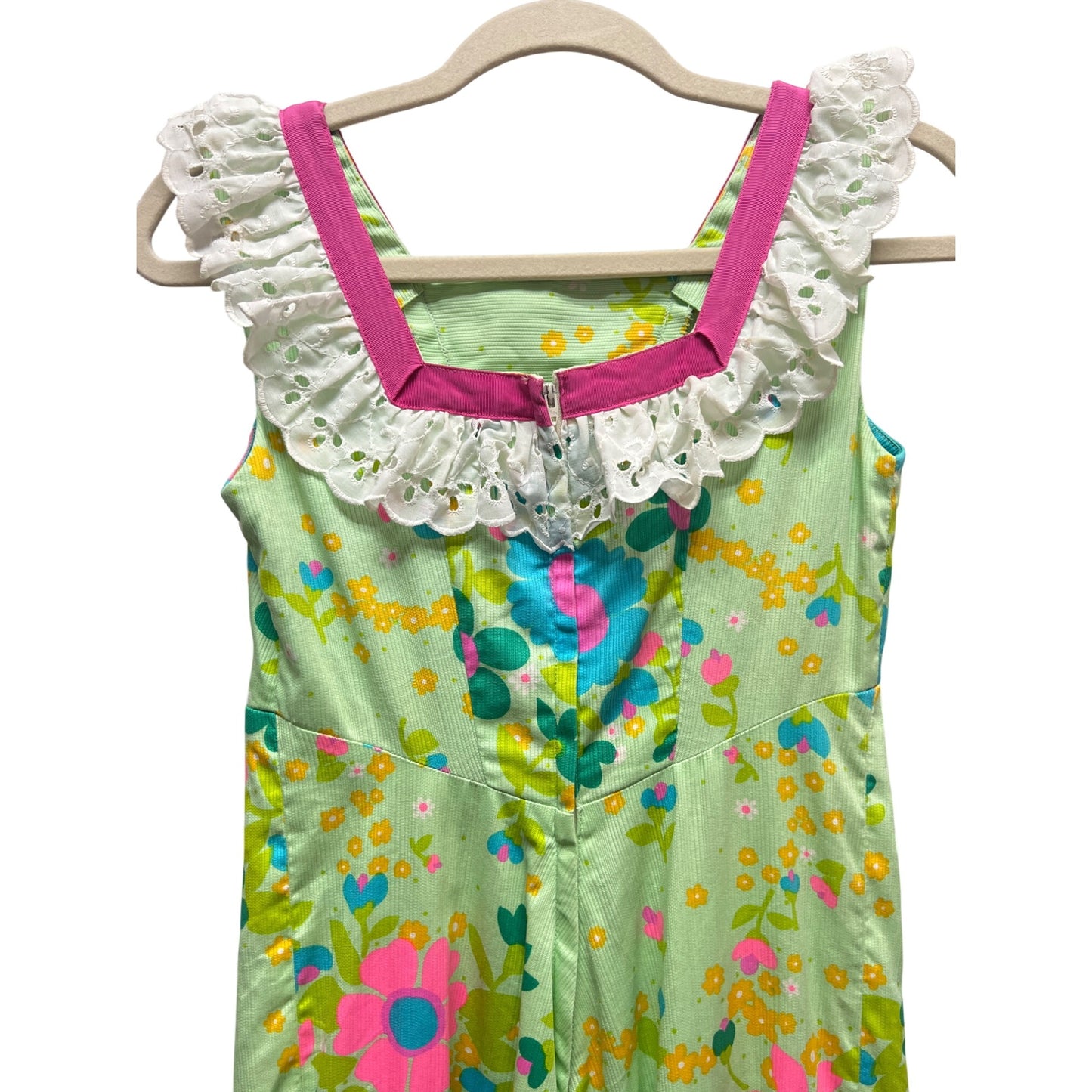 Hilda Hawaii Vintage 60's Empire Waist Green Floral Maxi Dress