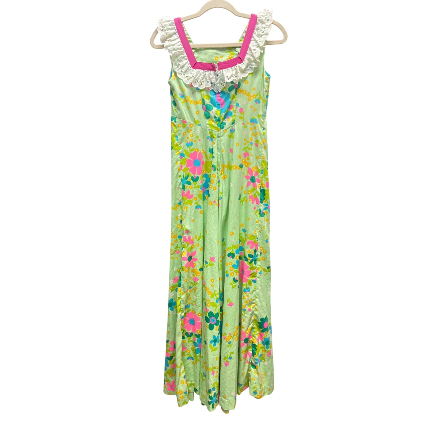 Hilda Hawaii Vintage 60's Empire Waist Green Floral Maxi Dress