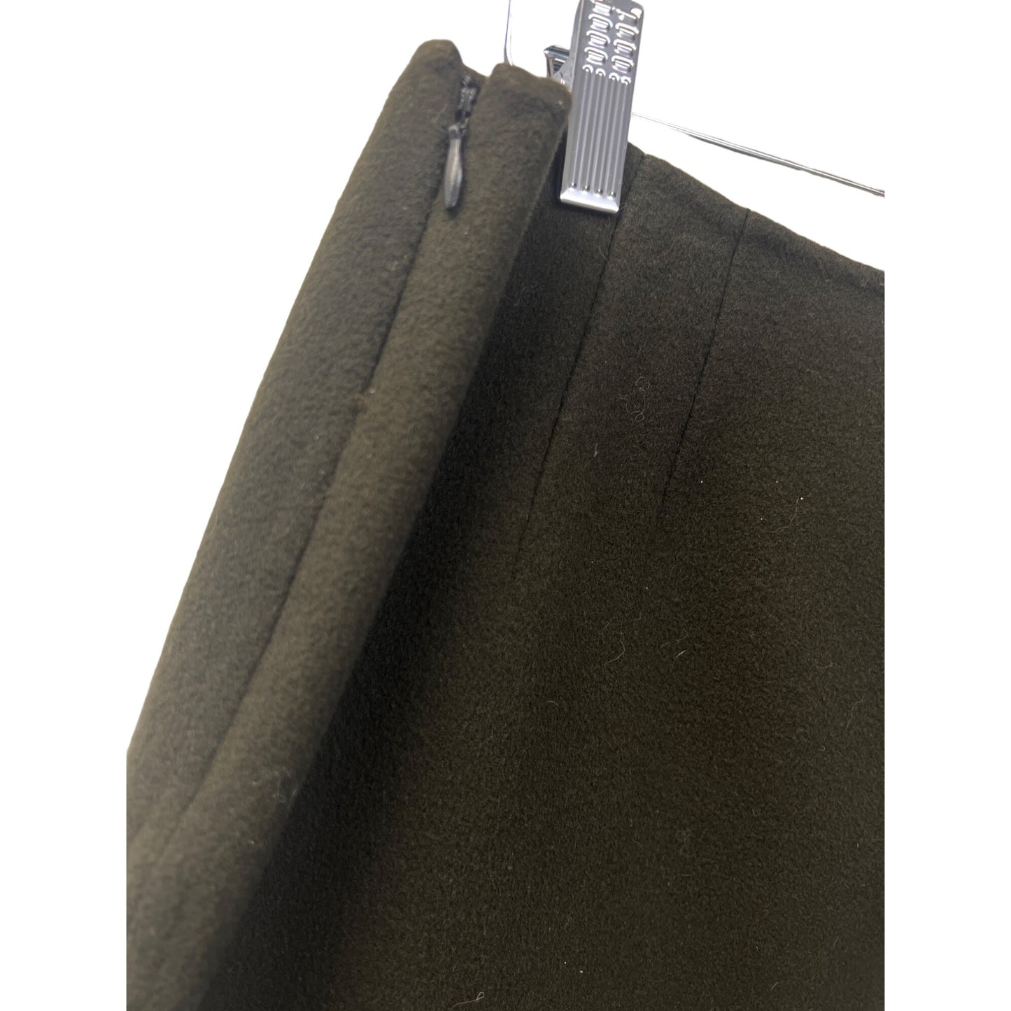 Linda Allard Ellen Tracy Olive Green with Black Trim Wool Pencil Skirt